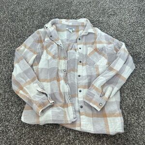 RSQ Beige and White Plaid Button-Down Shirt